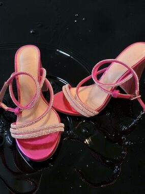 Charlotte Russe Hot Pink Rhinestone Strappy High Heel Sandals Womens Shoe Size 6